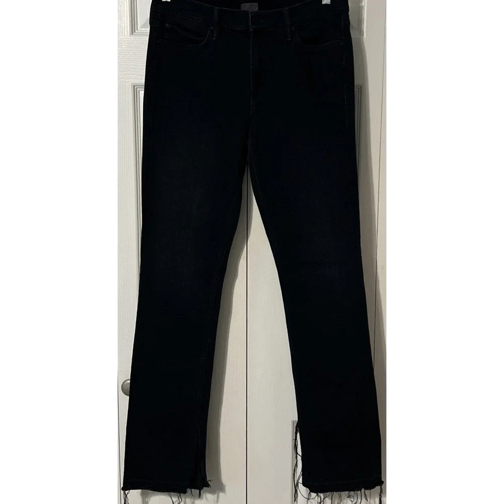 Mother The Rascal Slit Undone Hem High Rise Straight Jean SZ 32x33 Storm Clouds